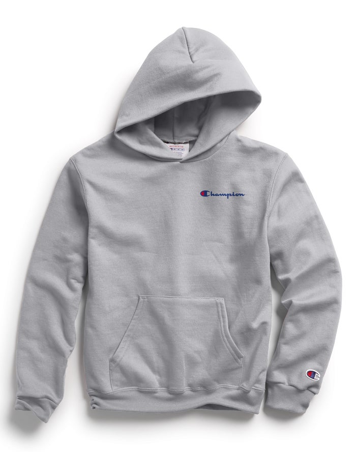 Champion Boys Hoodie NZ - Double Dry Script Logo Grey ( 7394-LNHYP )